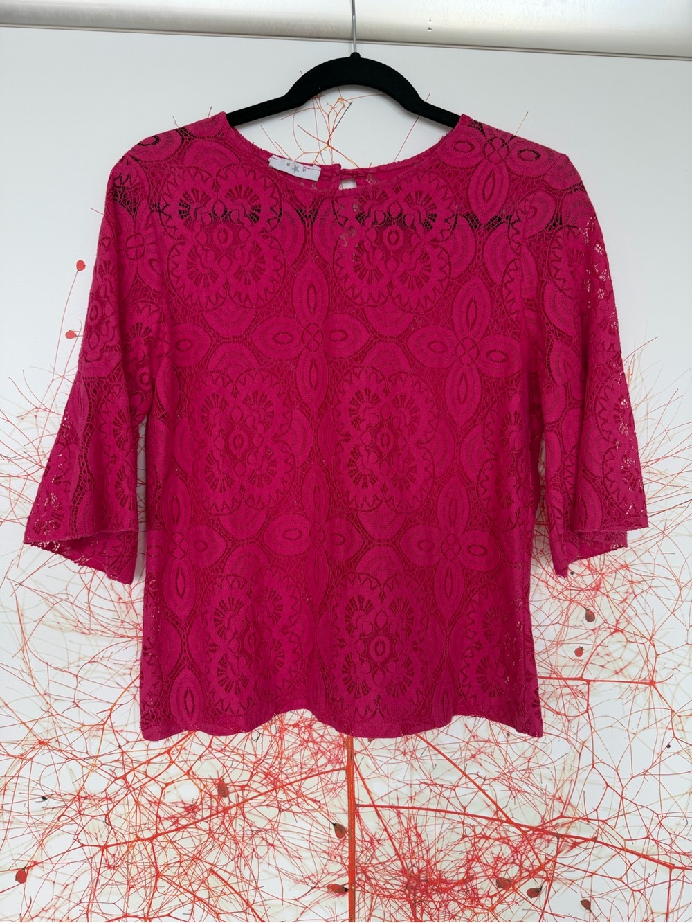 Fuchsia Lace Overlay Women's Blouse - Elegant Floral Pattern